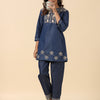 Denim Blue Embroidered Co-Ord Set