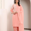 Peach Cotton Applique Kurta Pant Set With Dupatta