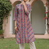Blue Cotton Mandrin Collar Straight Kurta