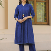 Blue Cotton Printed Detailed Dress