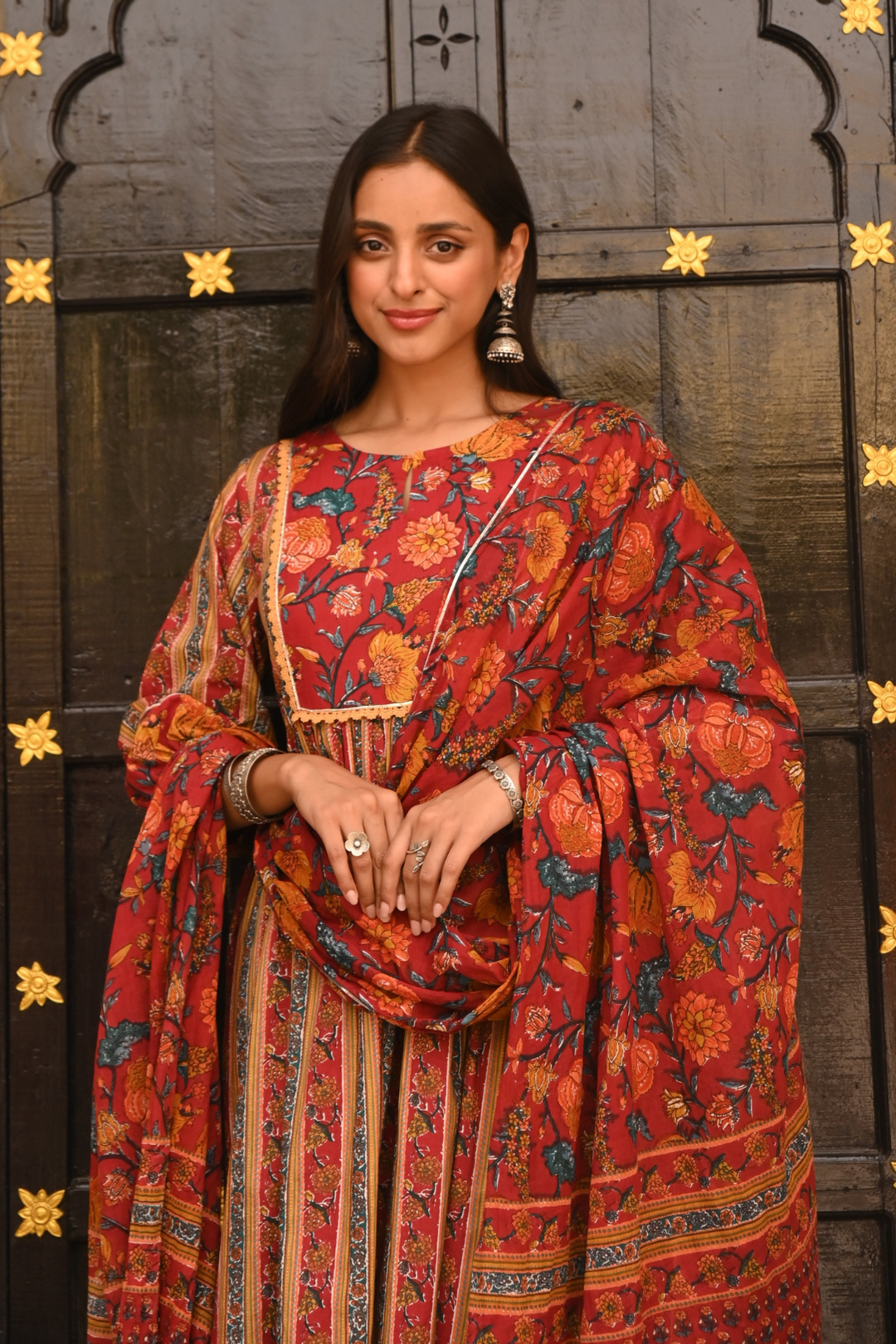 Red Paisley Prented Pure Cotton A-line Kurta