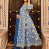 Blue Pure Cotton Floral Print Sequins Work A-Line Kurta Pant Dupatta Set