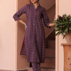 Purple Pure Cotton Floral Print Fancy Button Work A-Line Kurta Pant Set