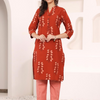 Rust Cotton Printed Mandarin Collar Kurta Pant Set