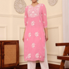 Pink Georgette Embroidered Detailed Straight Kurta