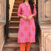 Magenta Cotton Printed Mandarin Collar Kurta Pant Set