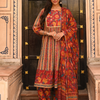Red Pure Cotton Floral Print Lace Work A-Line Kurta Salwar Dupatta Set