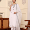 White Shantoon Embroidered Kurta Pant Set With Dupatta