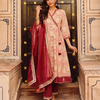 Rust Pure Cotton Floral Print Zari Work A-Line Kurta Pant Dupatta Set