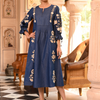Denim Dark Blue Embroidered Designer Midi Dress