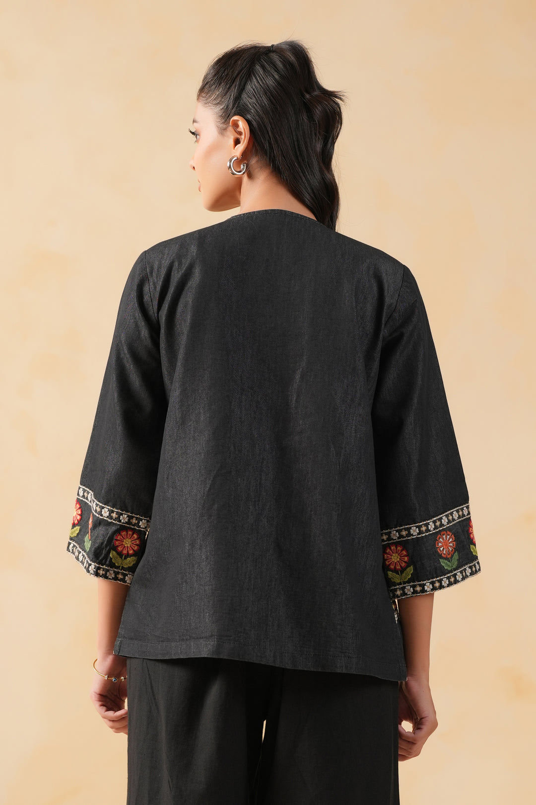Black Denim Embroidered Designer Jacket