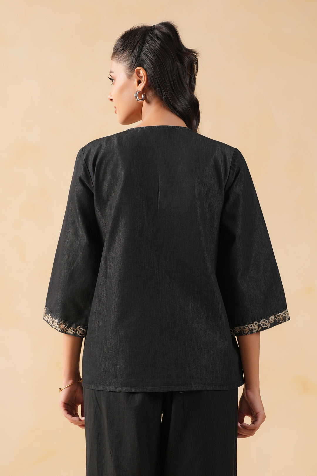 Black Denim Embroidered Designer Jacket