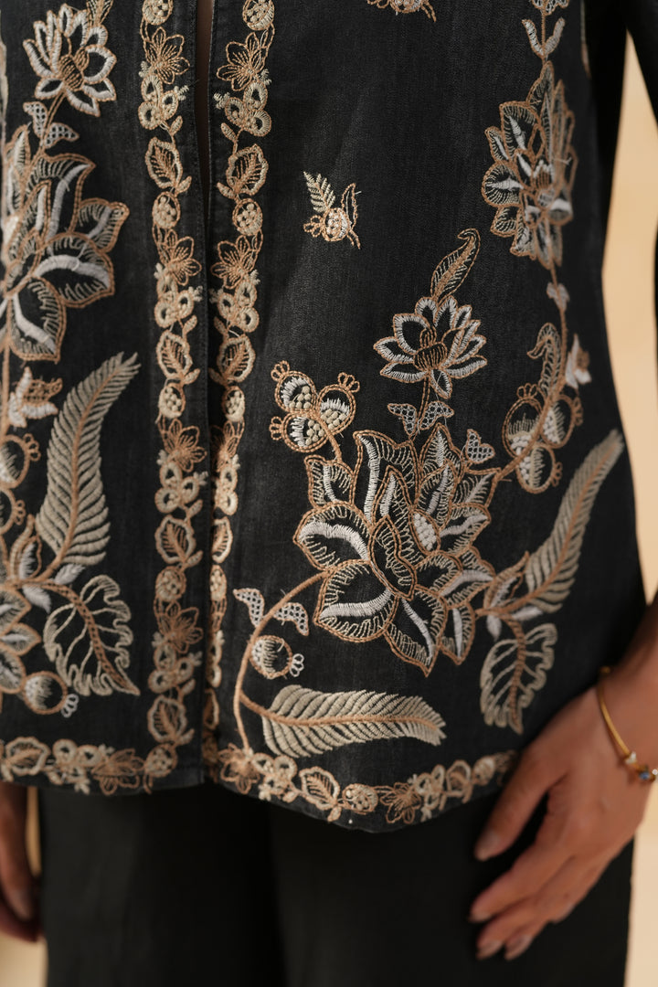 Black Denim Embroidered Designer Jacket