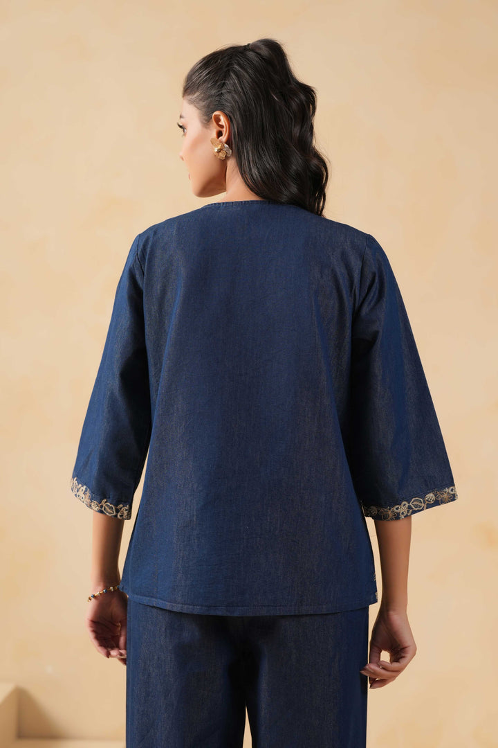 Blue Denim Embroidered Designer Jacket