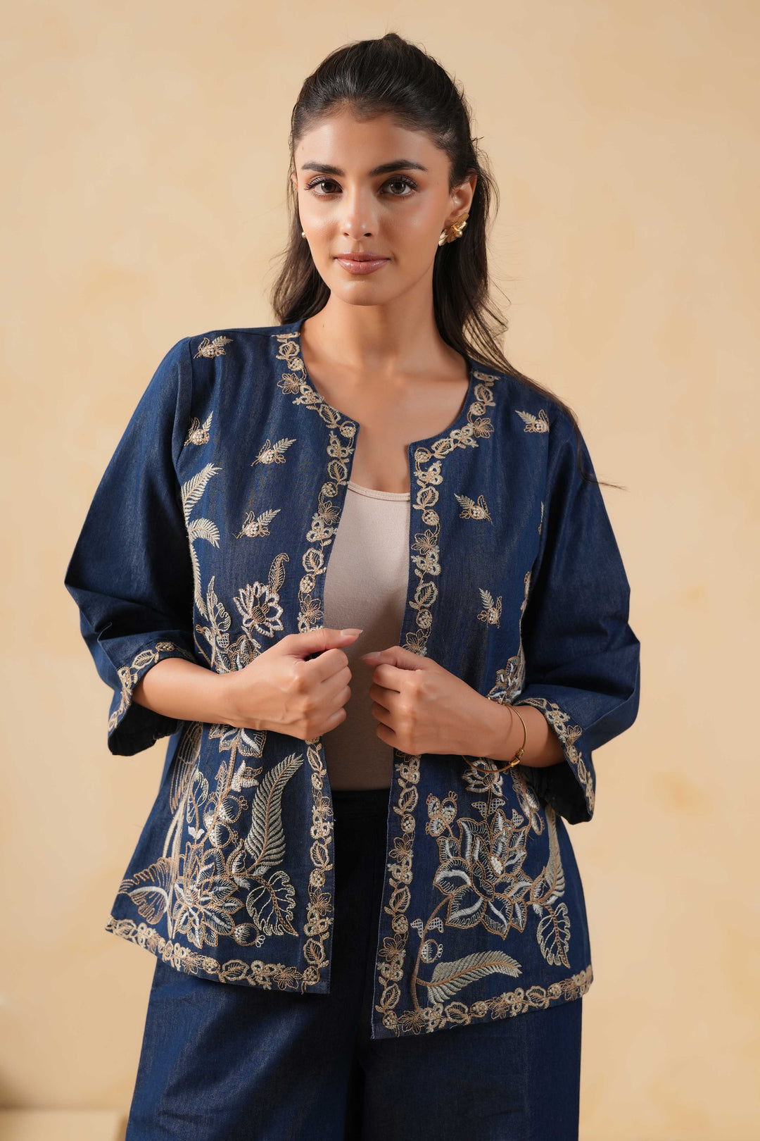 Blue Denim Embroidered Designer Jacket