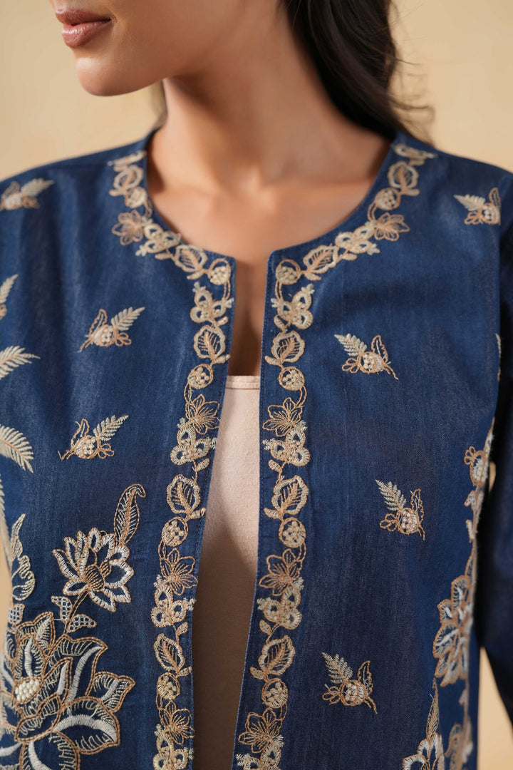 Blue Denim Embroidered Designer Jacket