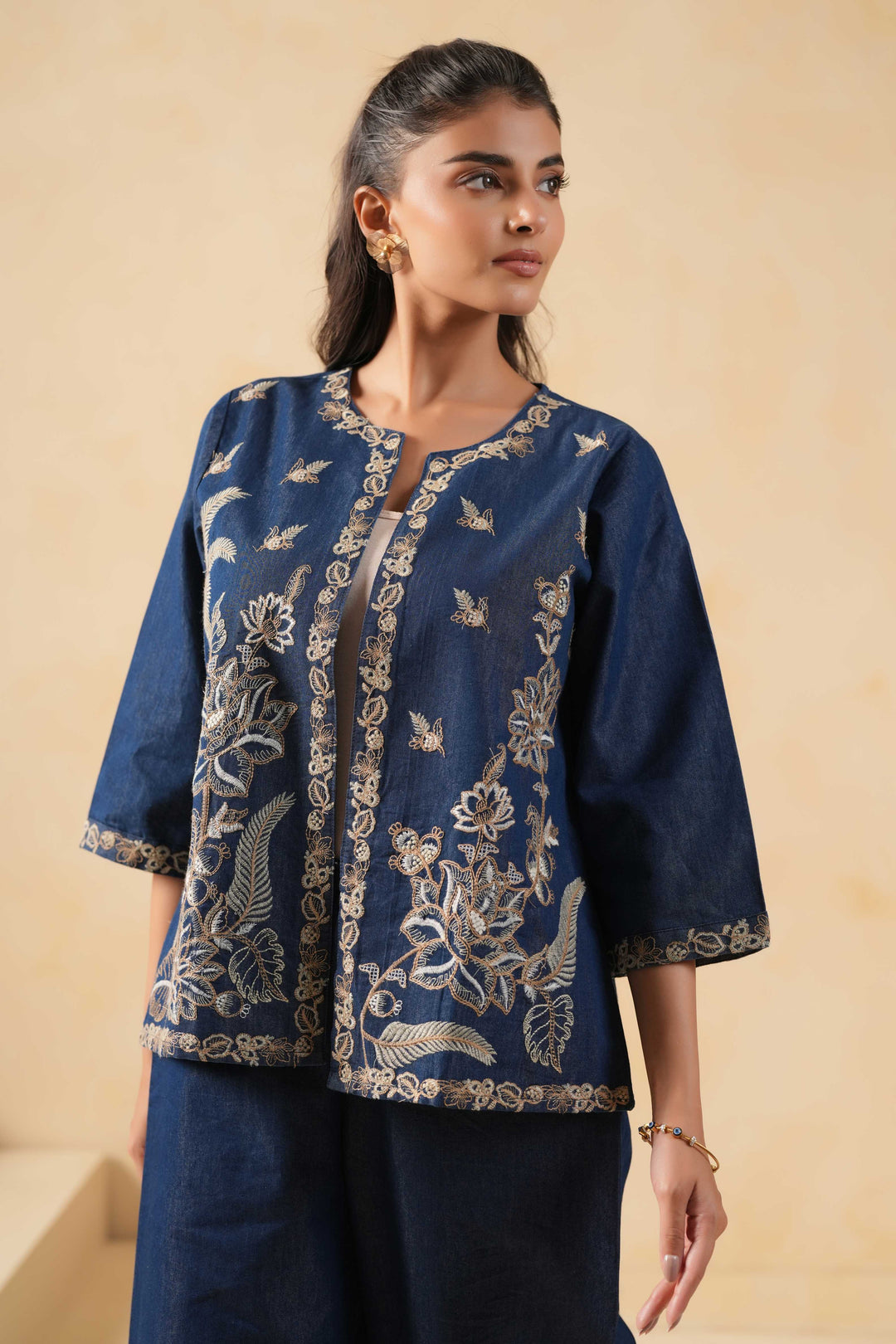 Blue Denim Embroidered Designer Jacket