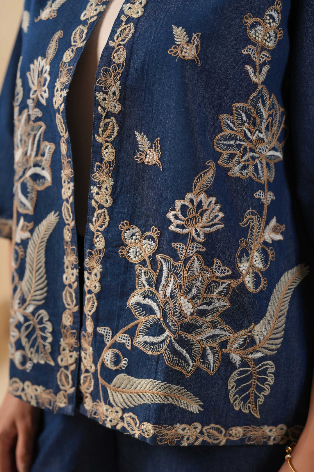 Blue Denim Embroidered Designer Jacket