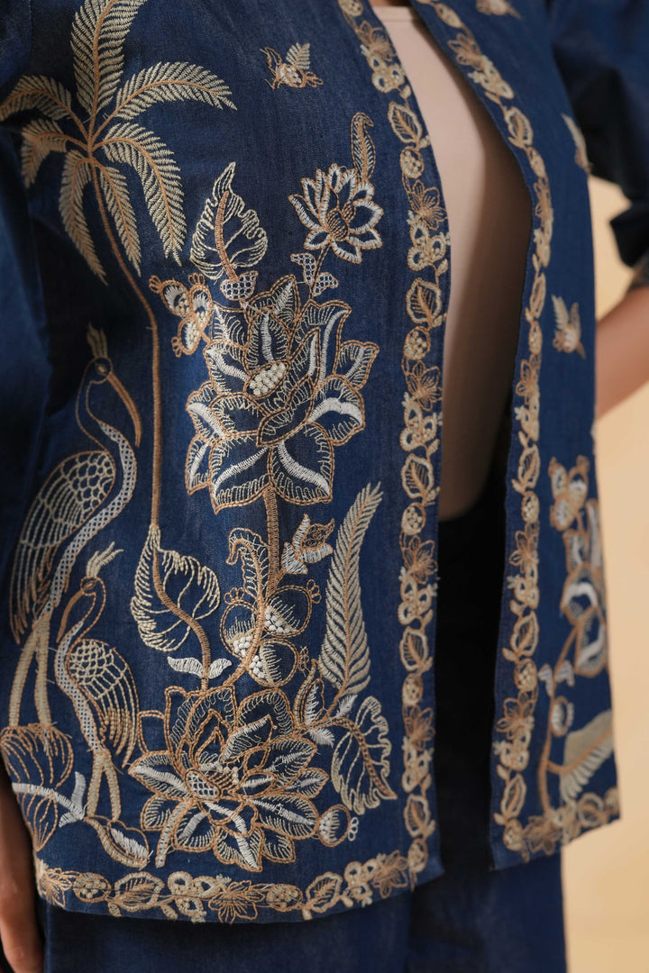 Blue Denim Embroidered Designer Jacket