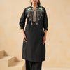 Black Denim Embroidered Designer Straight Kurta