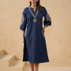 Blue Denim Embroidered Designer A-line Kurta