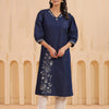 Blue Denim Embroidered Designer Kurta