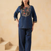 Dark Blue Denim Embroidered Co-Ord Set