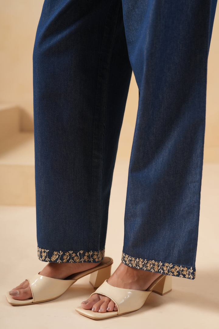 Dark Blue Denim Embroidered Co-Ord Set