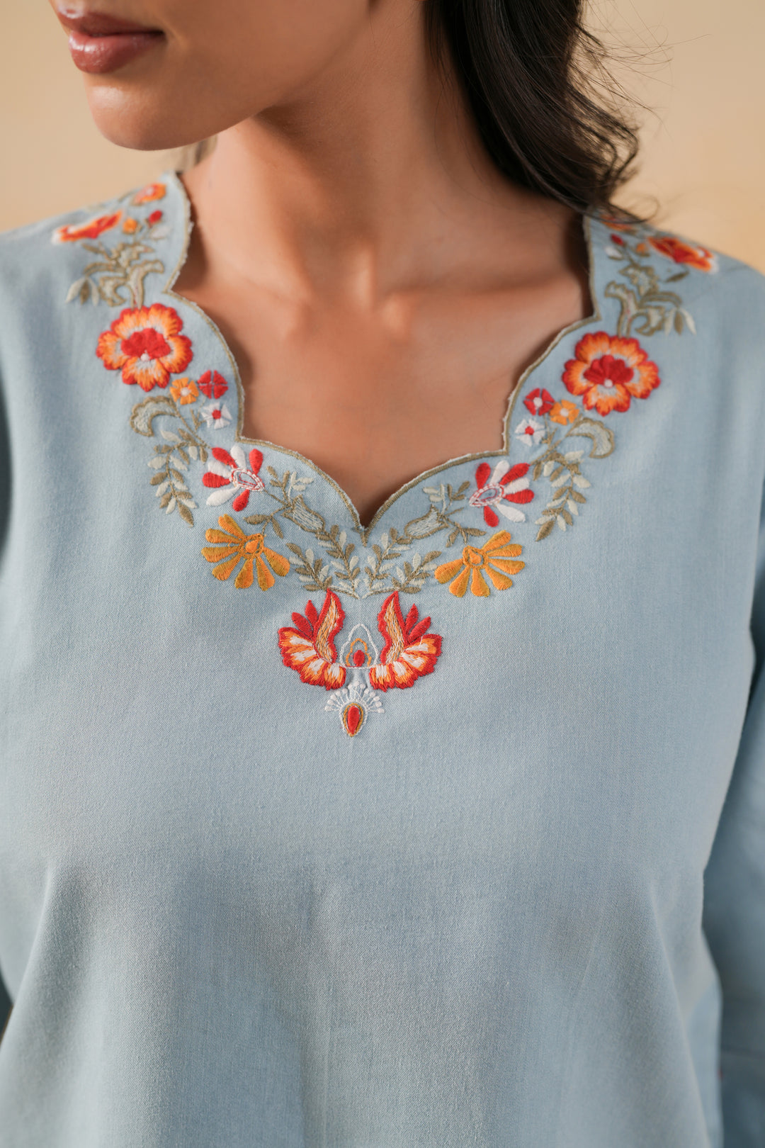 Denim Light Blue  Embroidered Co-Ord Set