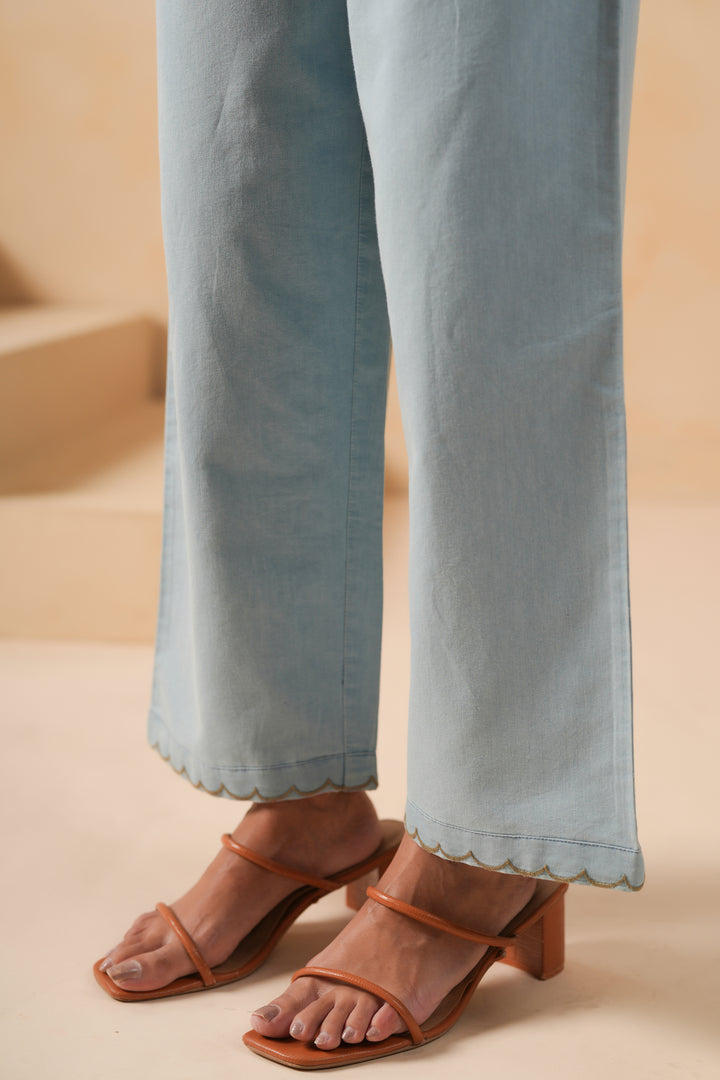 Denim Light Blue  Embroidered Co-Ord Set