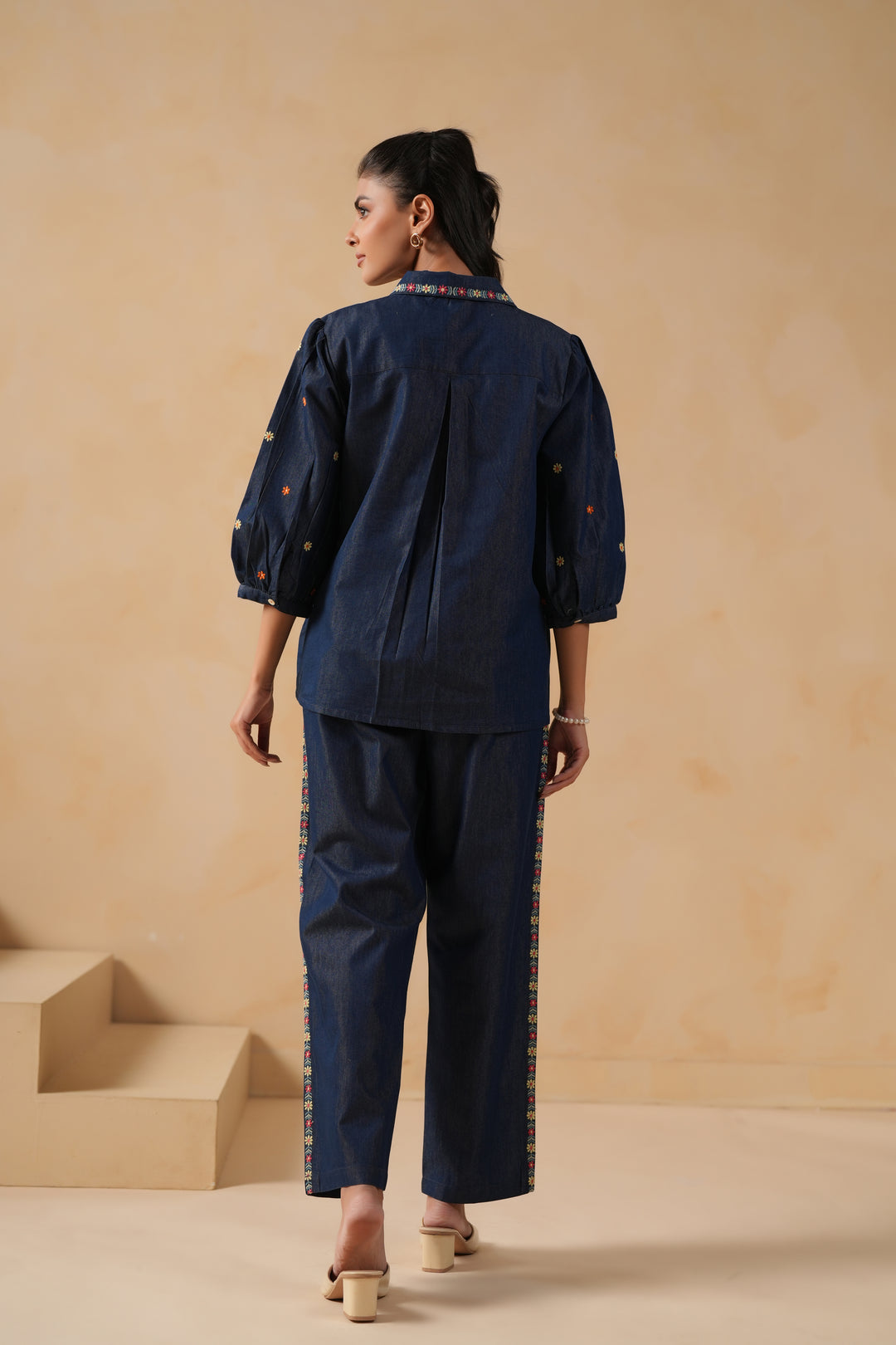 Blue Denim Embroidered Co-ord Set