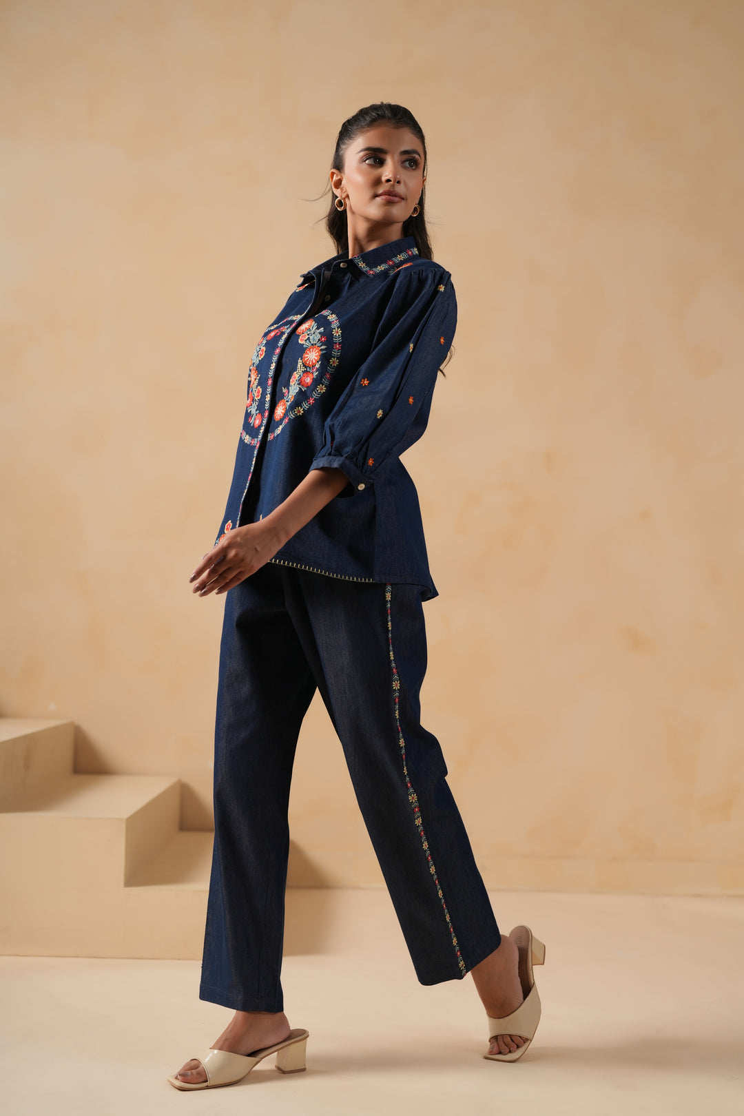 Blue Denim Embroidered Co-ord Set