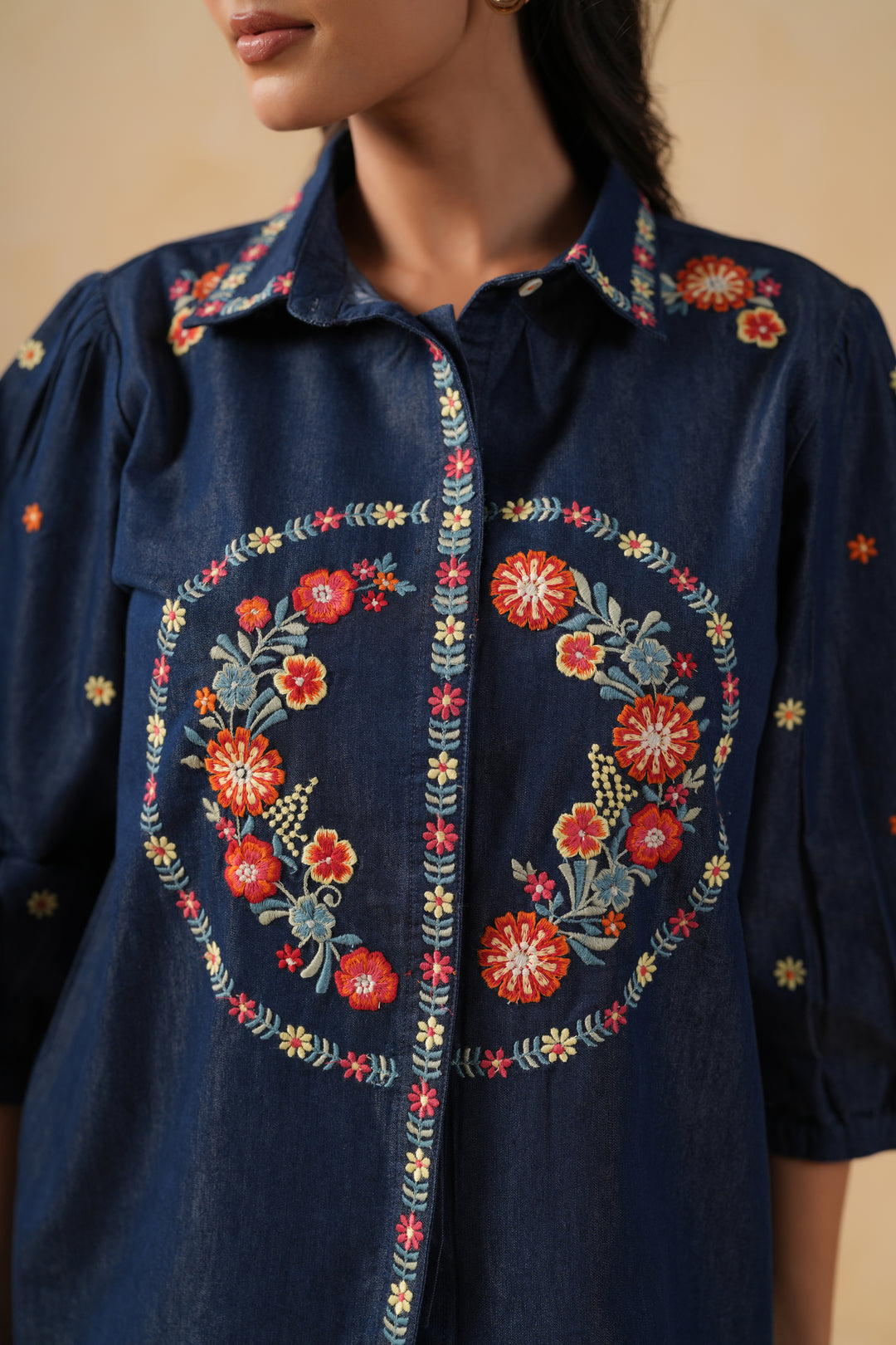 Blue Denim Embroidered Co-ord Set