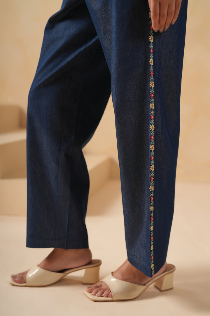 Blue Denim Embroidered Co-ord Set