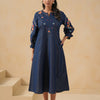 Blue Denim Embroidered A-line Designer Kurta