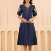Denim Dark Blue Embroidered Designer Dress