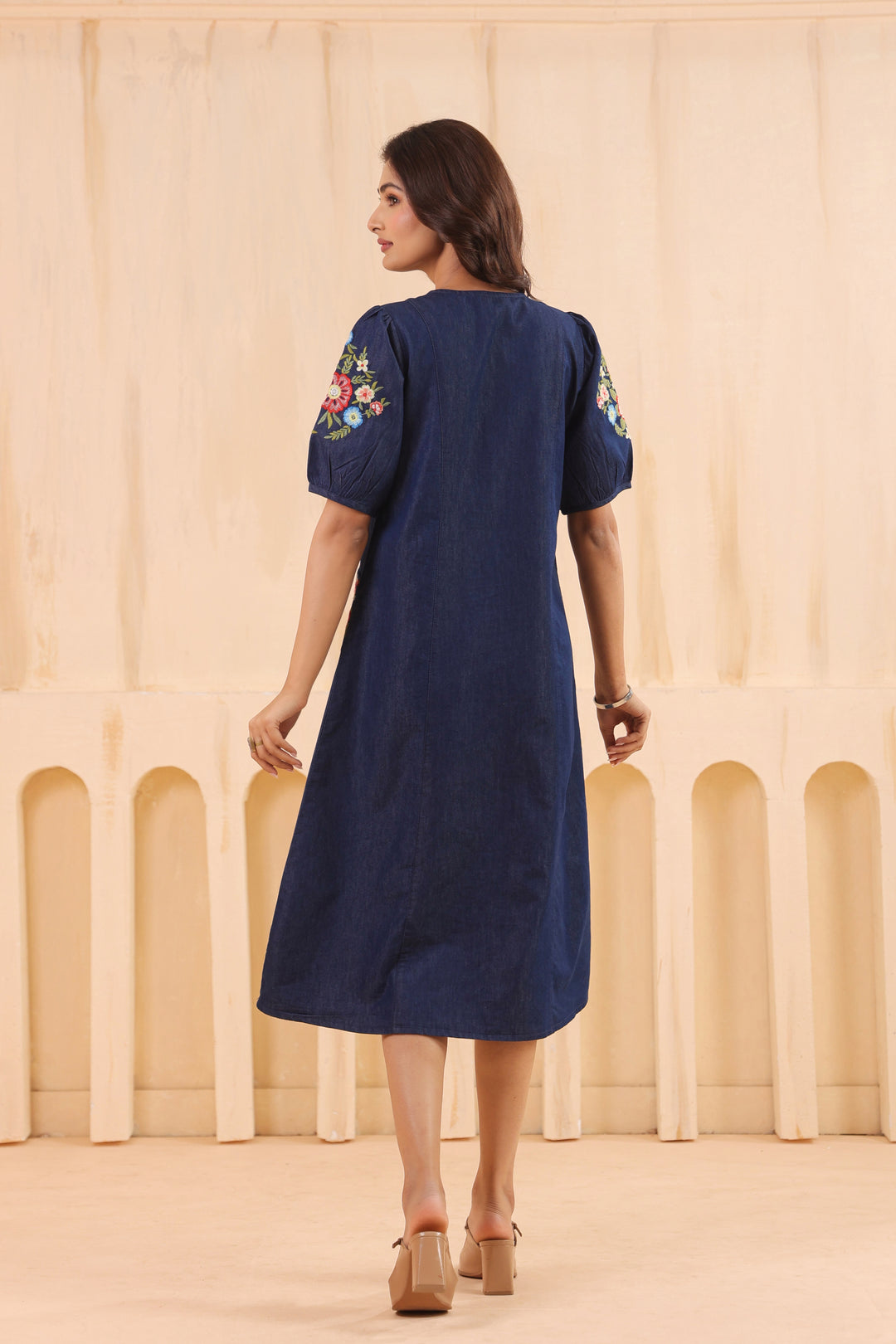 Denim Dark Blue Embroidered Designer Dress