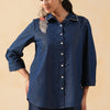 Dark Blue Denim Embroidered Shirt Top