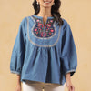 Blue Denim Embroidered Designer Top