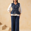 Denim Blue & White Embroidered Designer Top