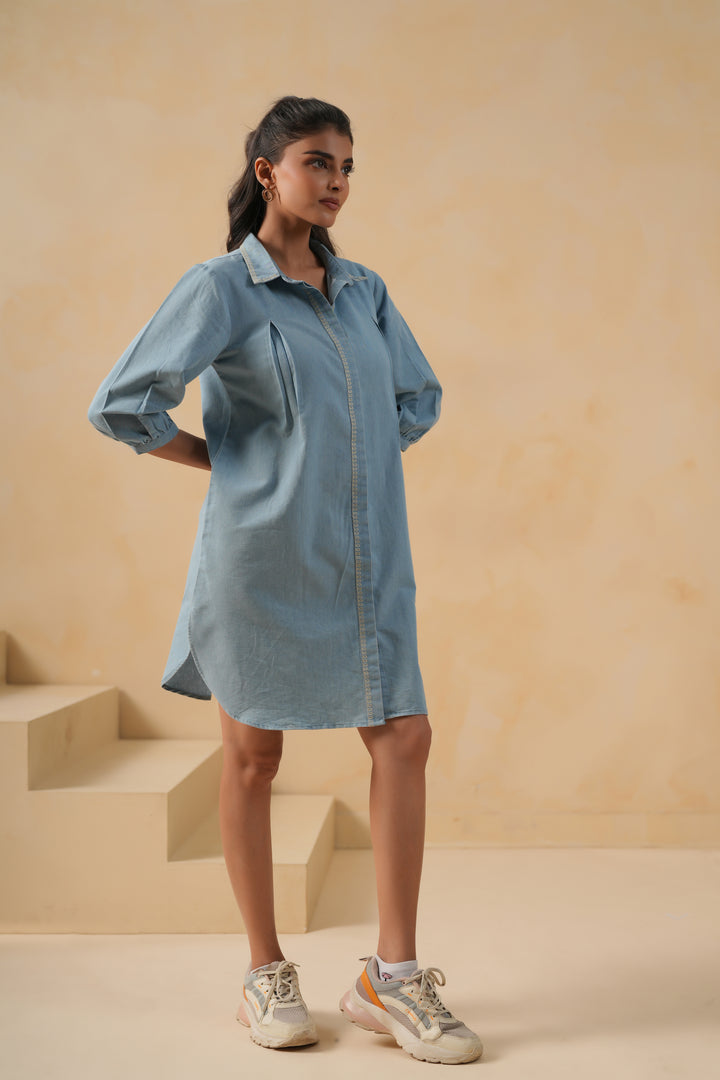 Dark Blue Denim Embroidered Designer Kurta