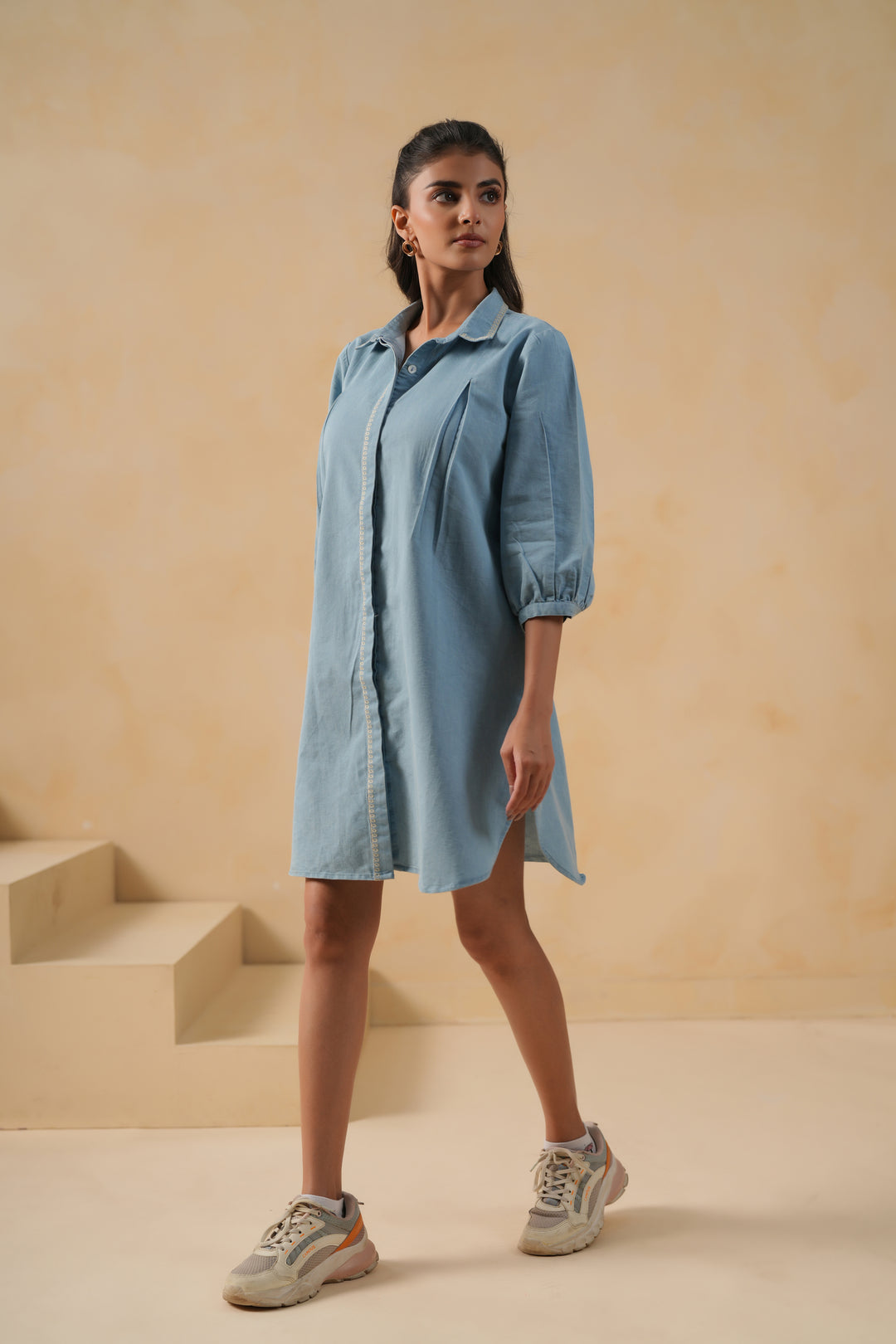 Dark Blue Denim Embroidered Designer Kurta