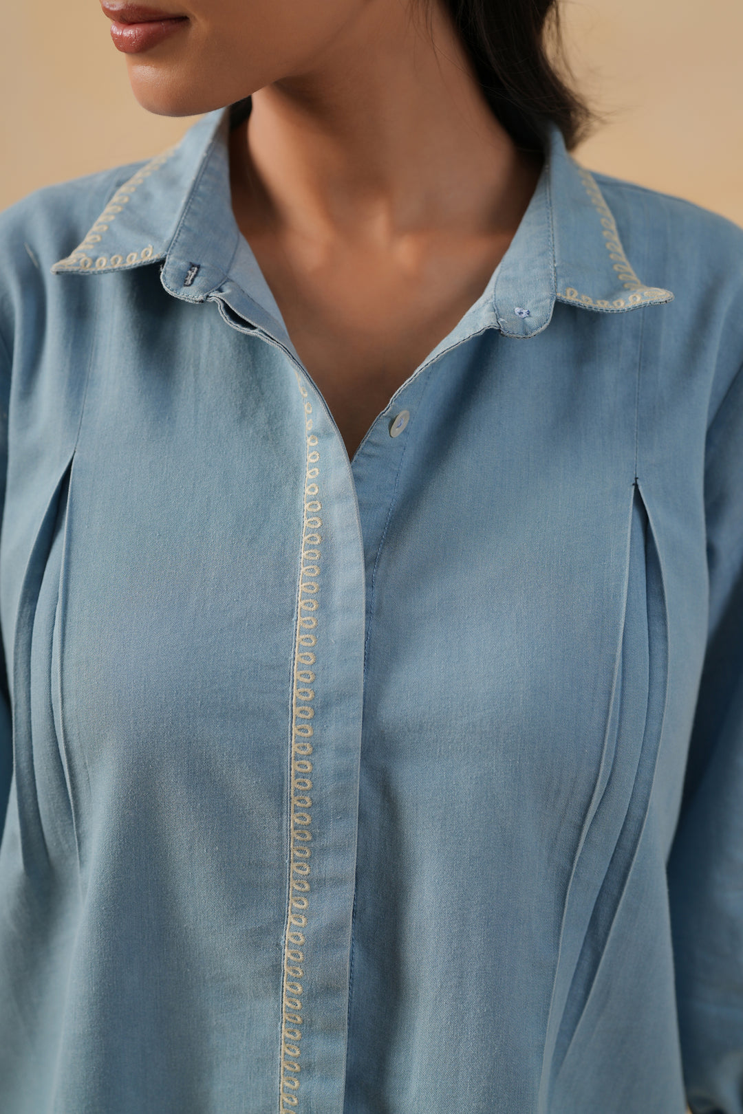 Dark Blue Denim Embroidered Designer Kurta