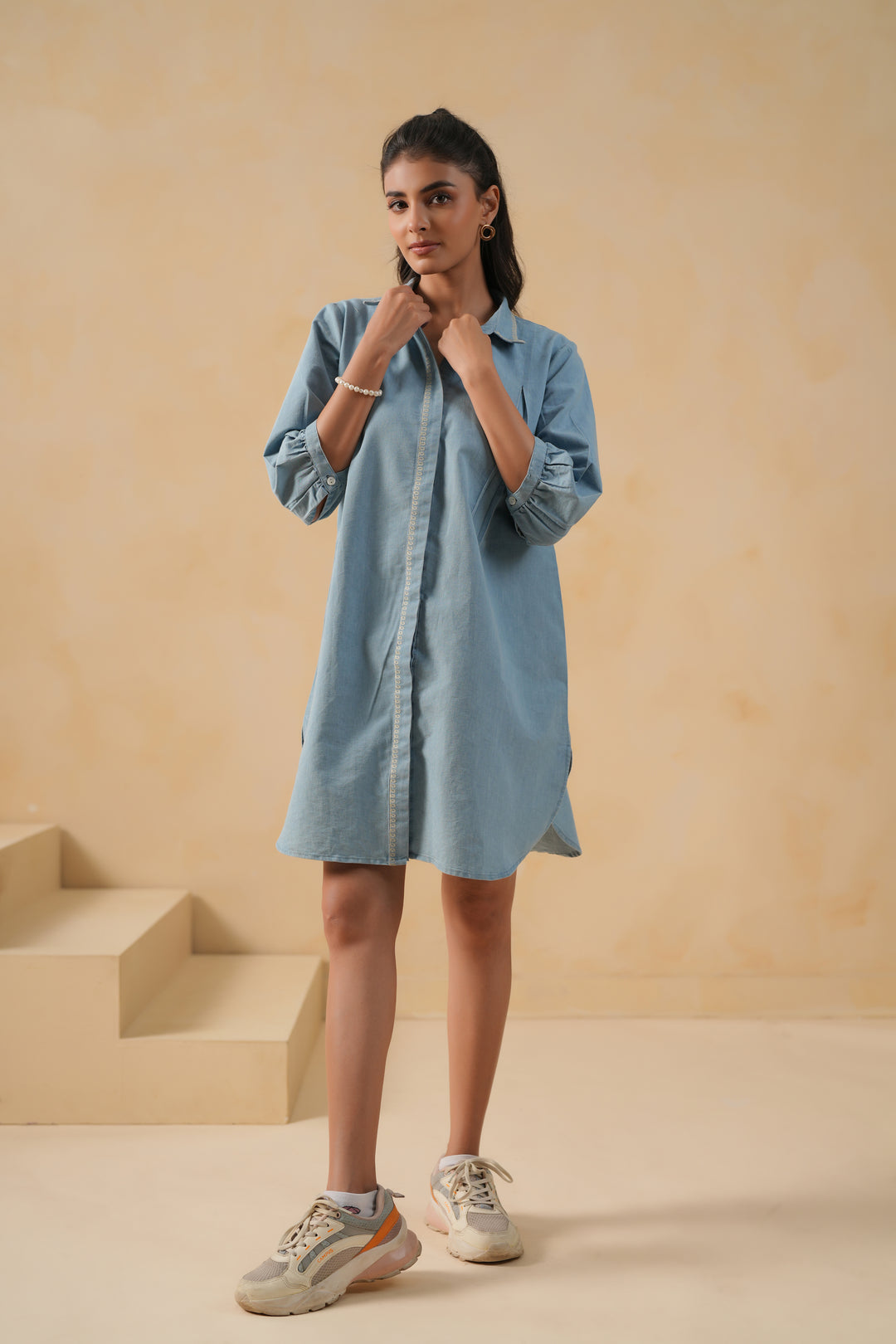 Dark Blue Denim Embroidered Designer Kurta