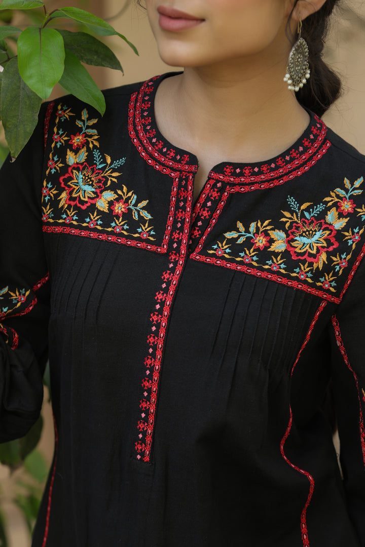 Black Cotton Embroidered Designer Kurta Salwar Set