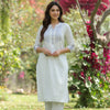 White Cotton Detailed Kurta Pant Set