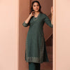 Green Cotton Printed Kurta Pant Set
