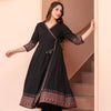 Black Cotton Printed Angrakha Kurta Pant Set