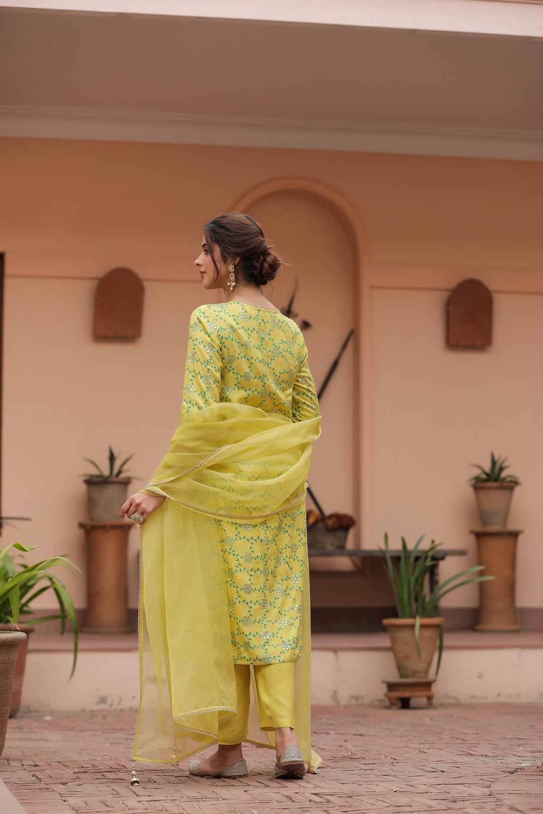 Yellow Printed Embellished Kurta Set With Dupatta