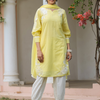 Yellow Cotton Applique Kurta Set With Dupatta
